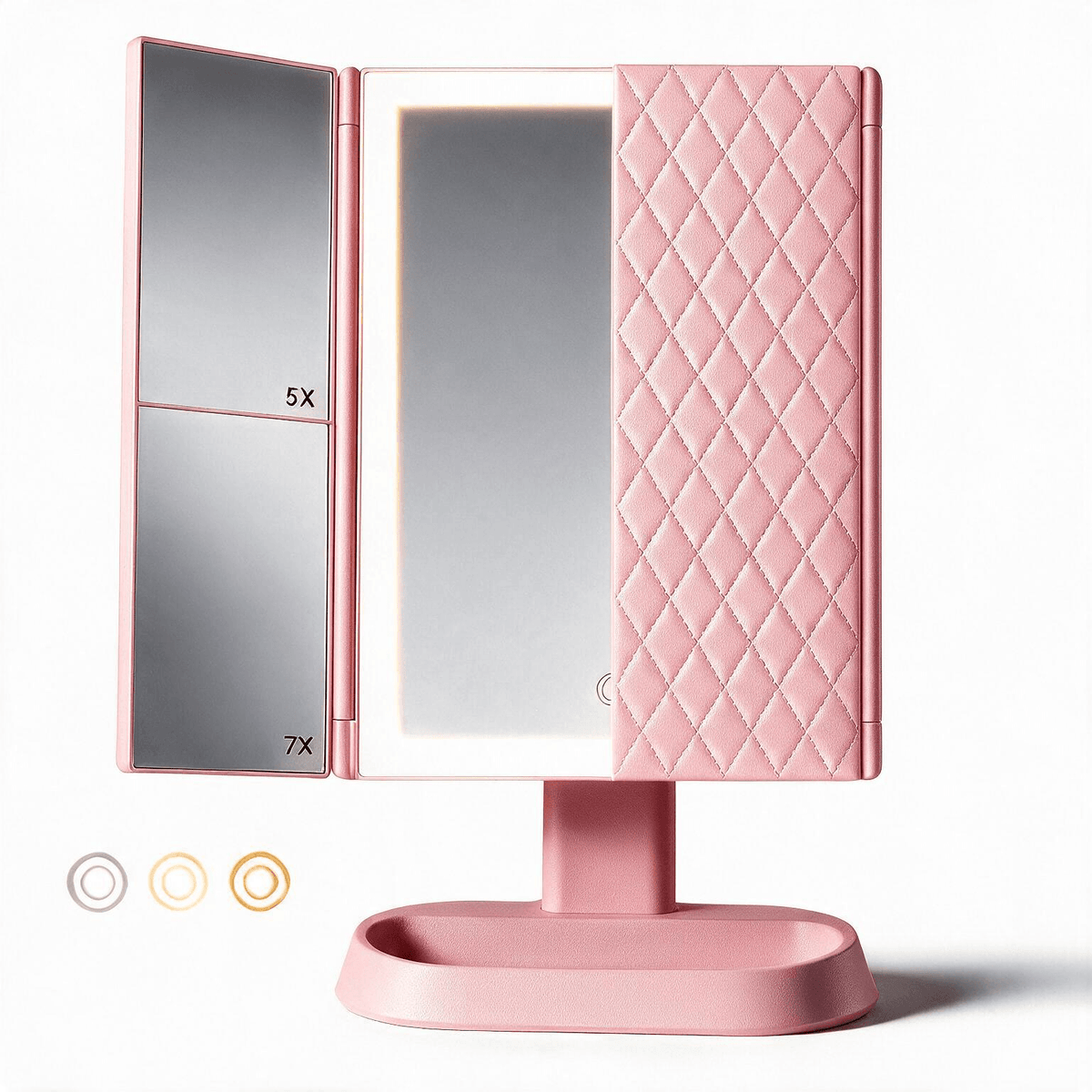 Espejo de maquillaje LED plegable en tres partes