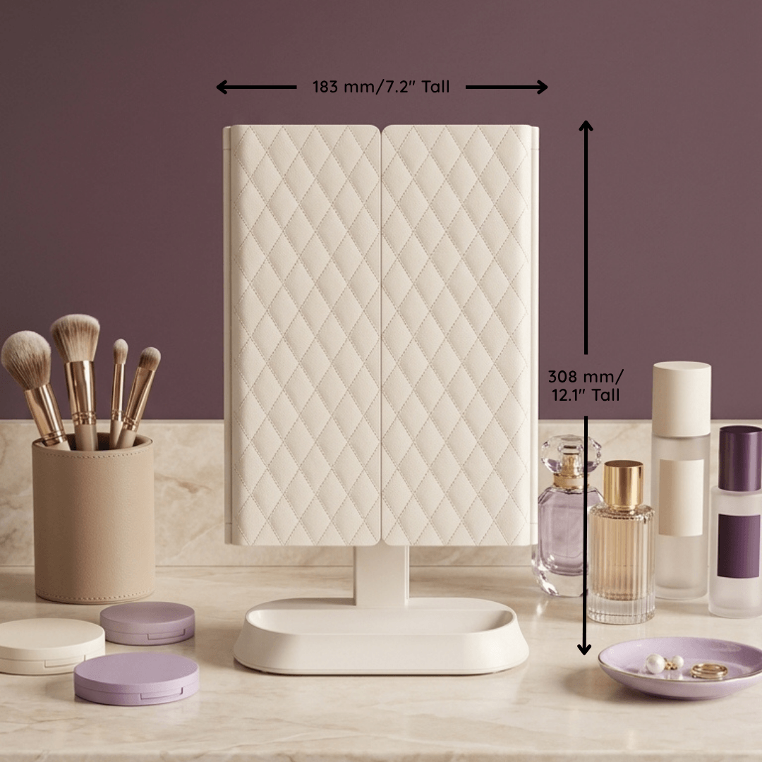 Espejo de maquillaje LED plegable en tres partes