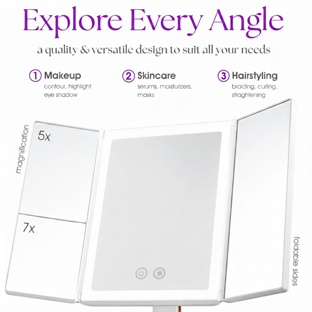 Trifold LED Makeup Mirror