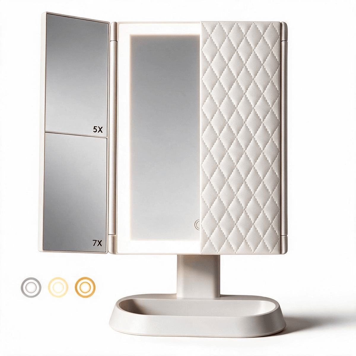 Espejo de maquillaje LED plegable en tres partes