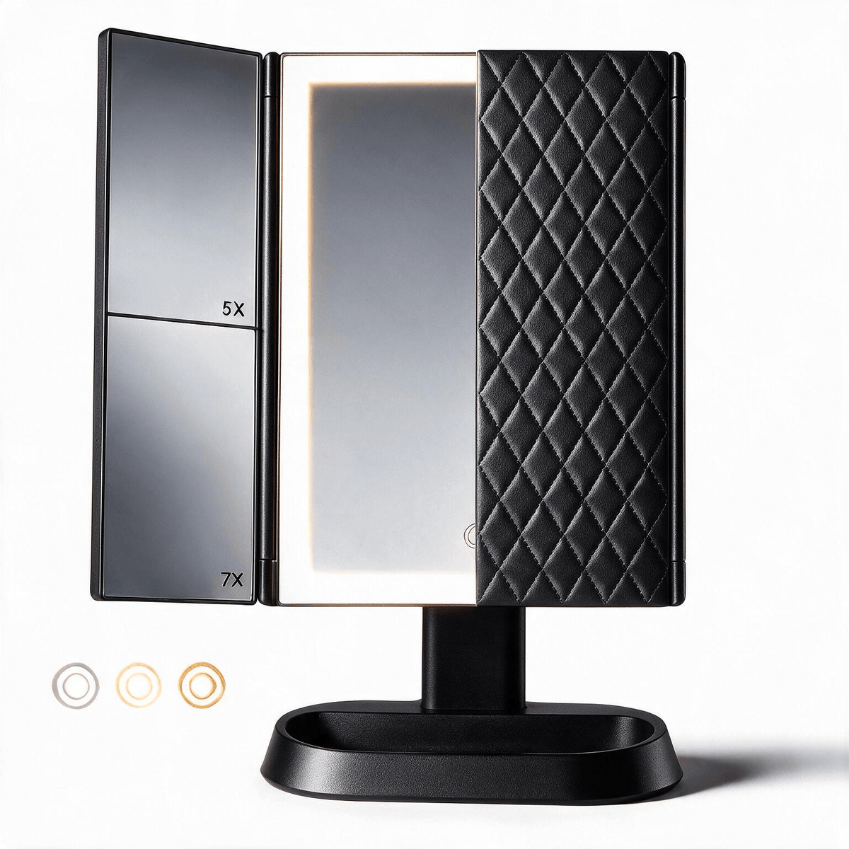 Espejo de maquillaje LED plegable en tres partes
